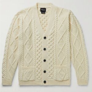 Howlin' 100% Wool Cable Knit Irish Fisherman Sweater Cardigan Medium Ivory